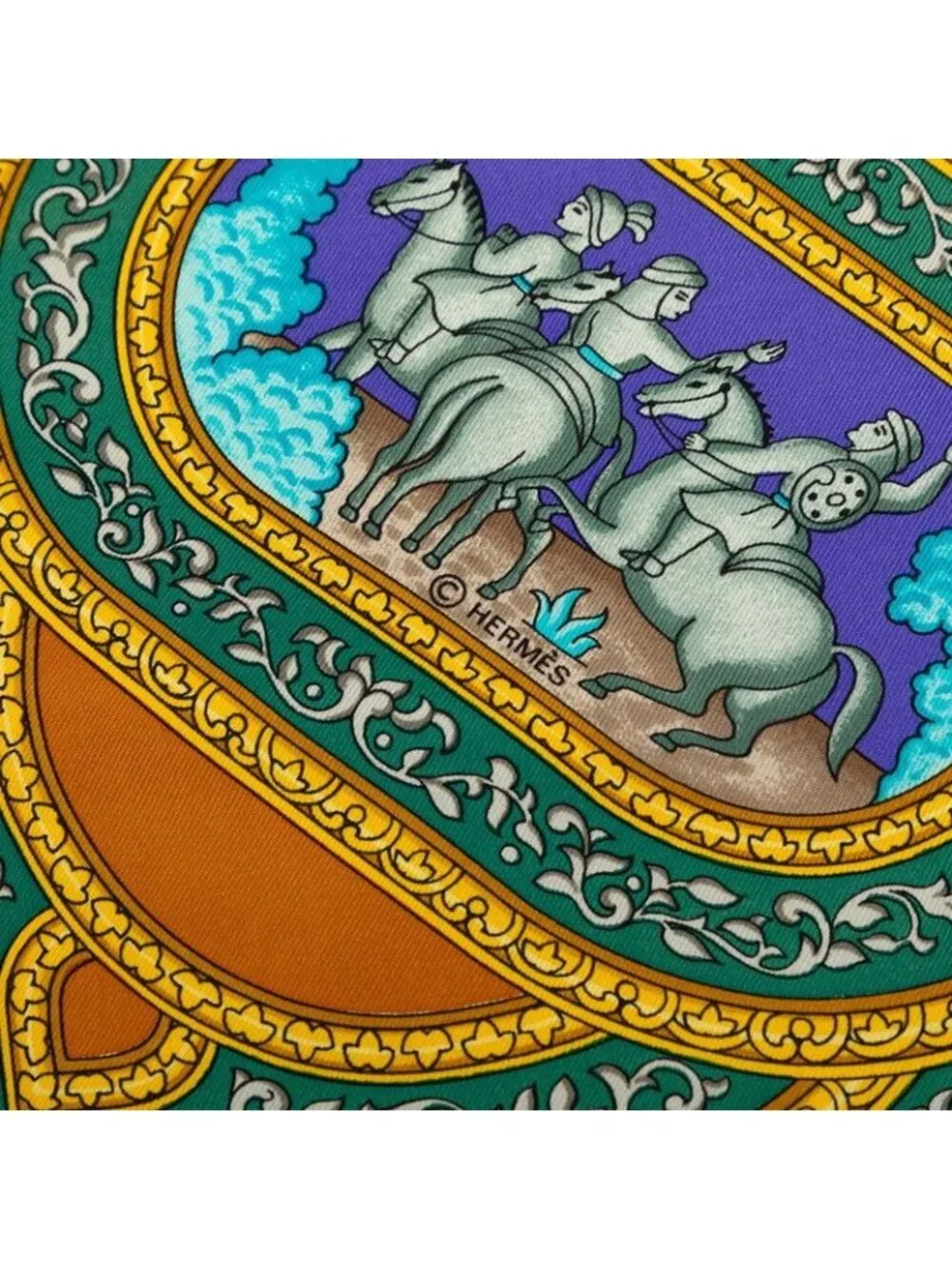 Hermes Qalamdan Scarf Blue Silk
